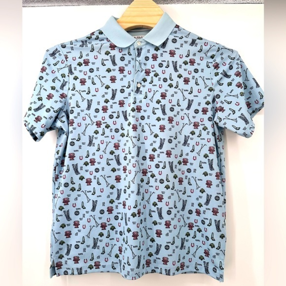 Polo by Ralph Lauren Polo Shirt ASSN large blue figures print all over .